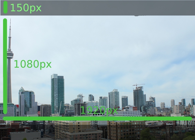 Exemple 1: image source et zone 1080p, découpe 1920:1080:0:150